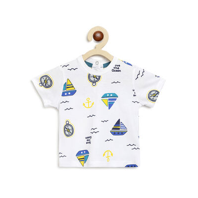 Boys White Short Sleeve Knitted T-Shirt